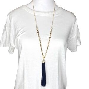 NWT Lilly Pulitzer Gold Tone Long Navy Tassel Necklace